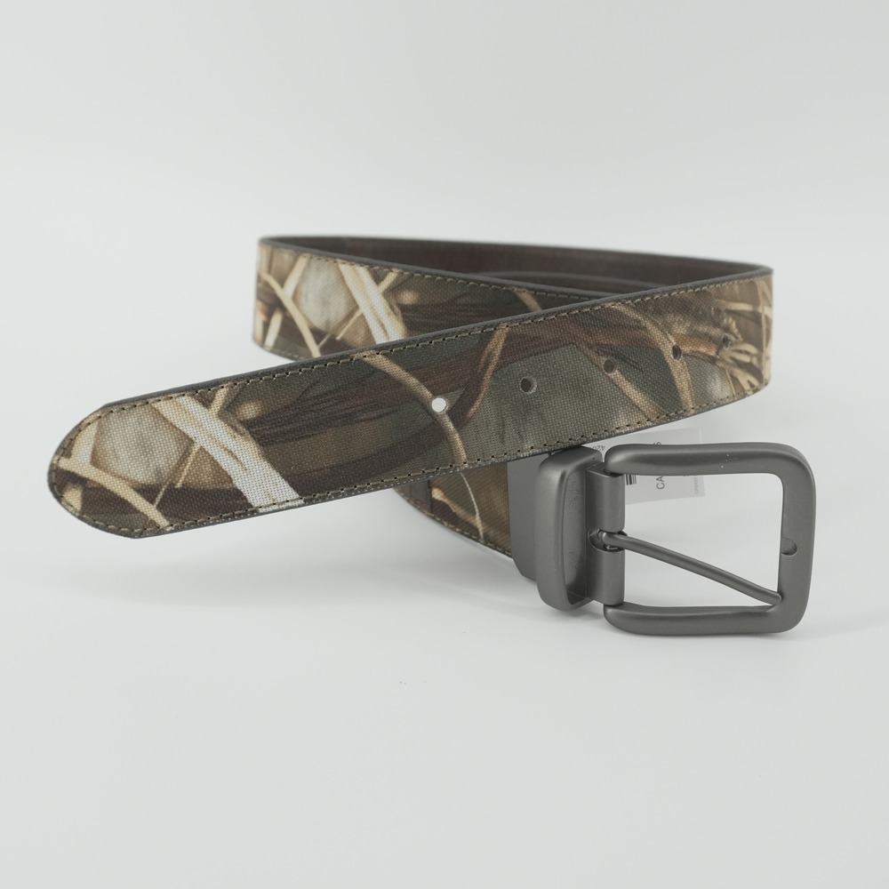 Cabela's Reversible Belt Mens 40 Brown Camo Canvas Leather Swivel Buckle